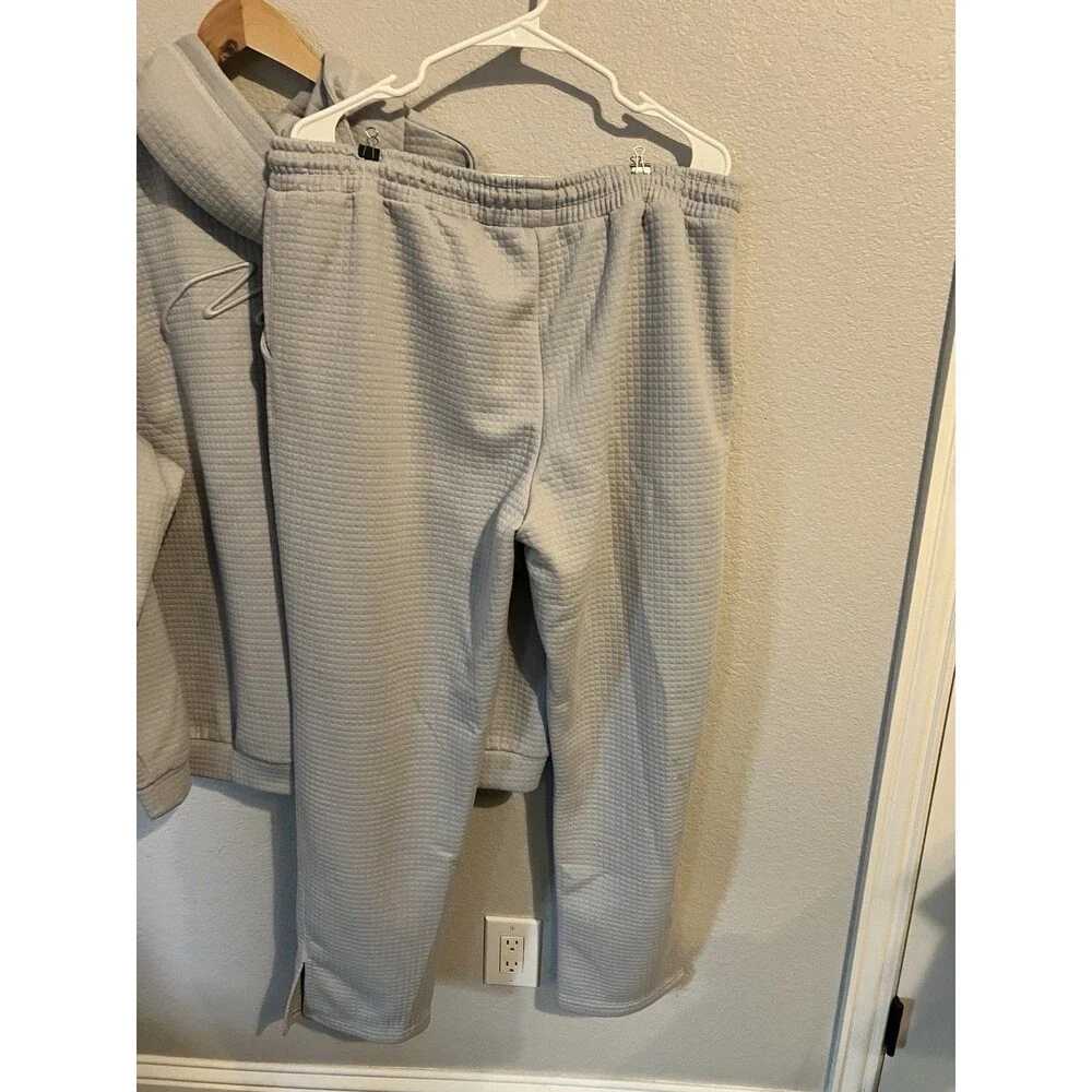 BoohooMAN Gray Waffle 2-Piece Sweatsuit Hoodie & Tapered Pants XL